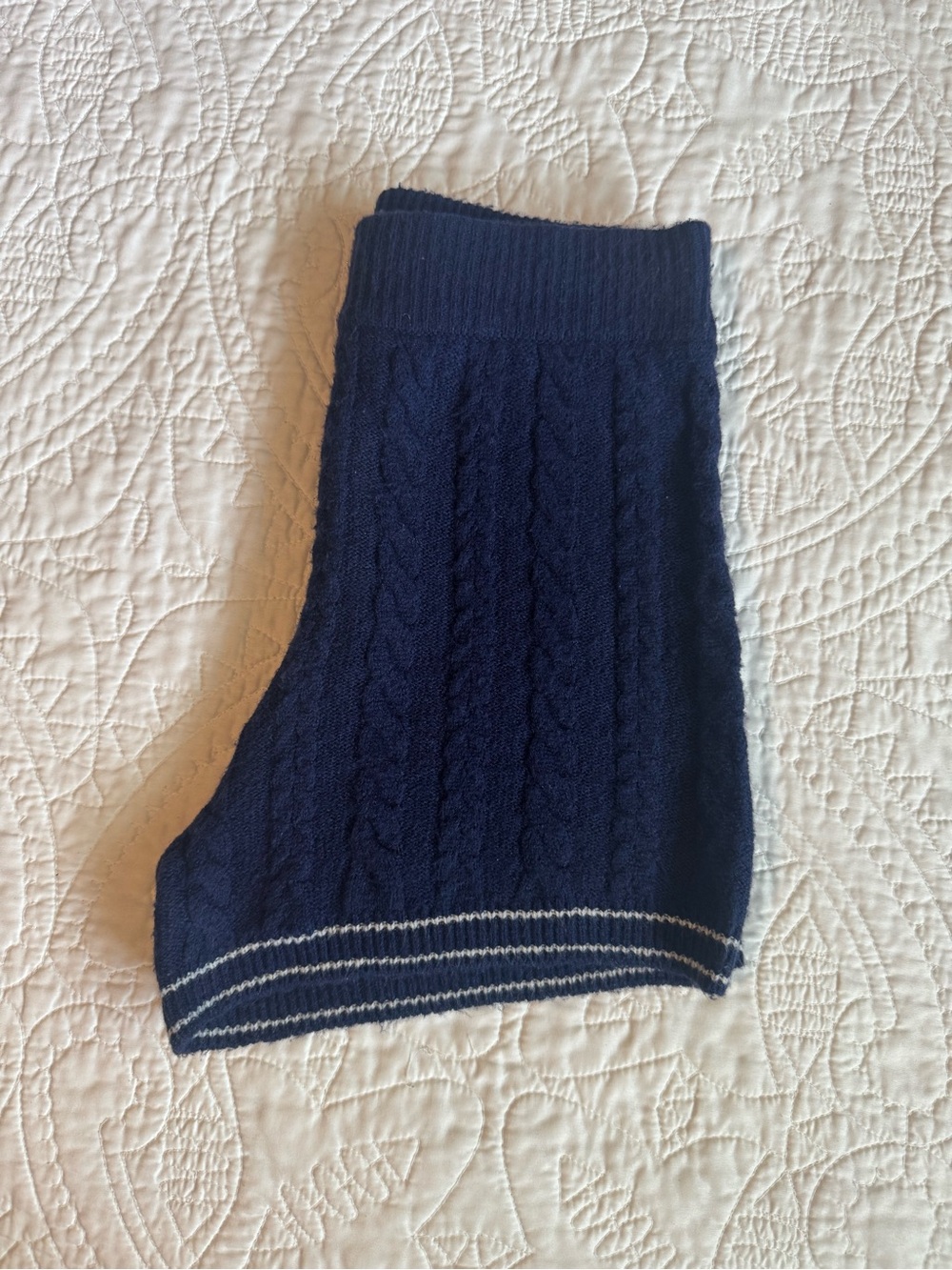 PINK Victoria's Secret Navy Cable-Knit High Waist Shorts with Stripe Hem
